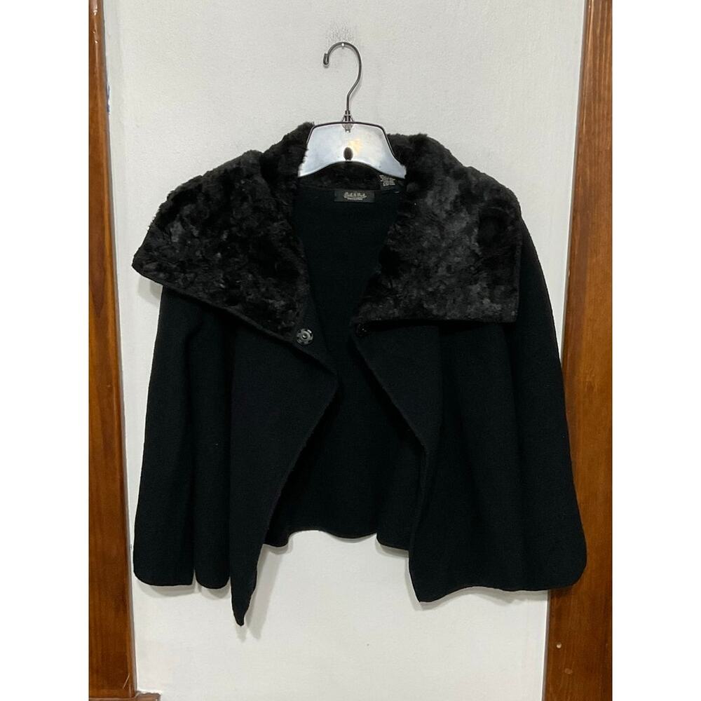 Peck & Peck Collection Merino Wool Jacket Cape Size Small Women Faux Fur Trim - Picture 5 of 6